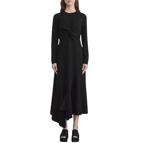 Lafayette 148 New York Black Long Sleeve Twist Front Handkerchief Hem Dress 16w